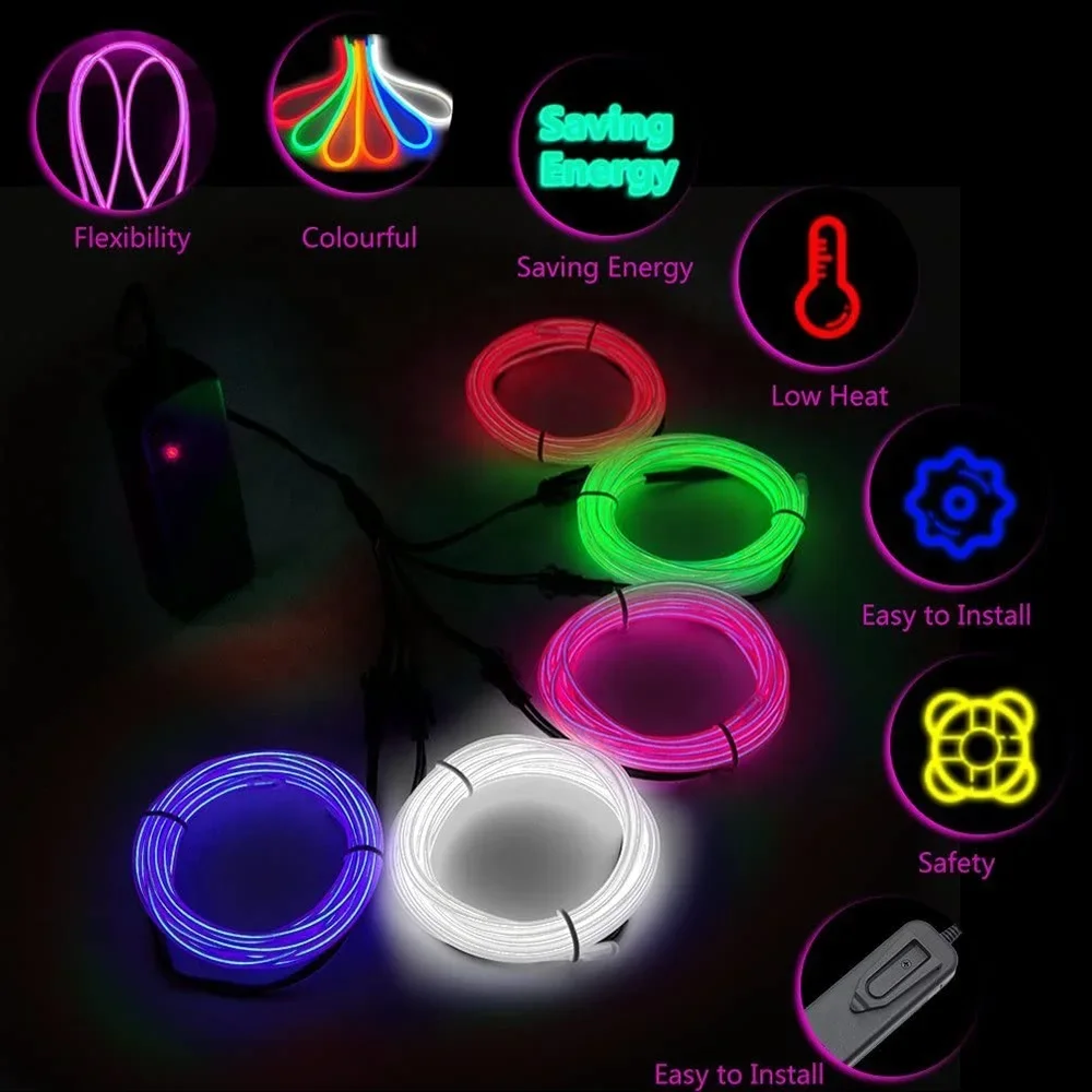 Portable Battery Neon Lights Kit EL Wire 5 by 1 Meter EL Wire, Cable Lamp for DIY Christmas Decoration CKM-120-23-1-X CN;HUB