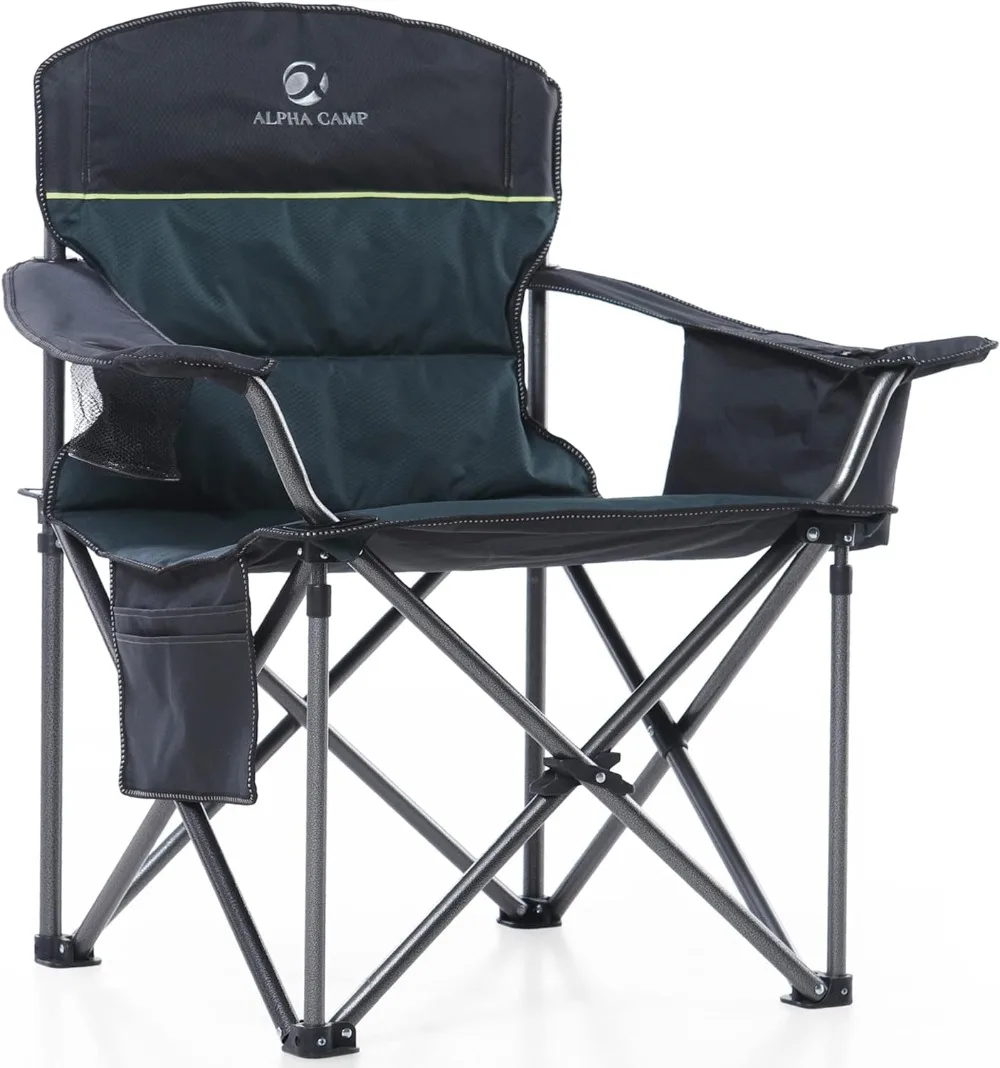 

ALPHA CAMP Oversized Heavy Duty Lawn Chair with Cooler Bag Support 450 LBS Steel Frame Camping Folding Collapsible Padded Quad