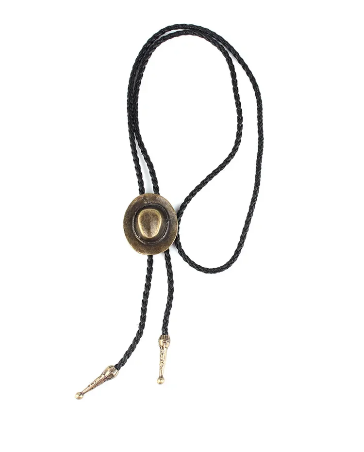 Bolo Tie Hand-knitted Leather Rope Long Sweater Chain Retro Cowboy Hat Necklace Bow Tie