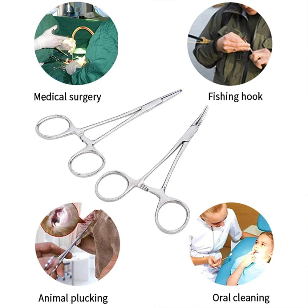 Surgical Forceps Hand Tool 12.5/16/18cm Stainless Steel Hemostatic Surgical Forceps Forceps Fishing Pliers Curved/Straight Tip