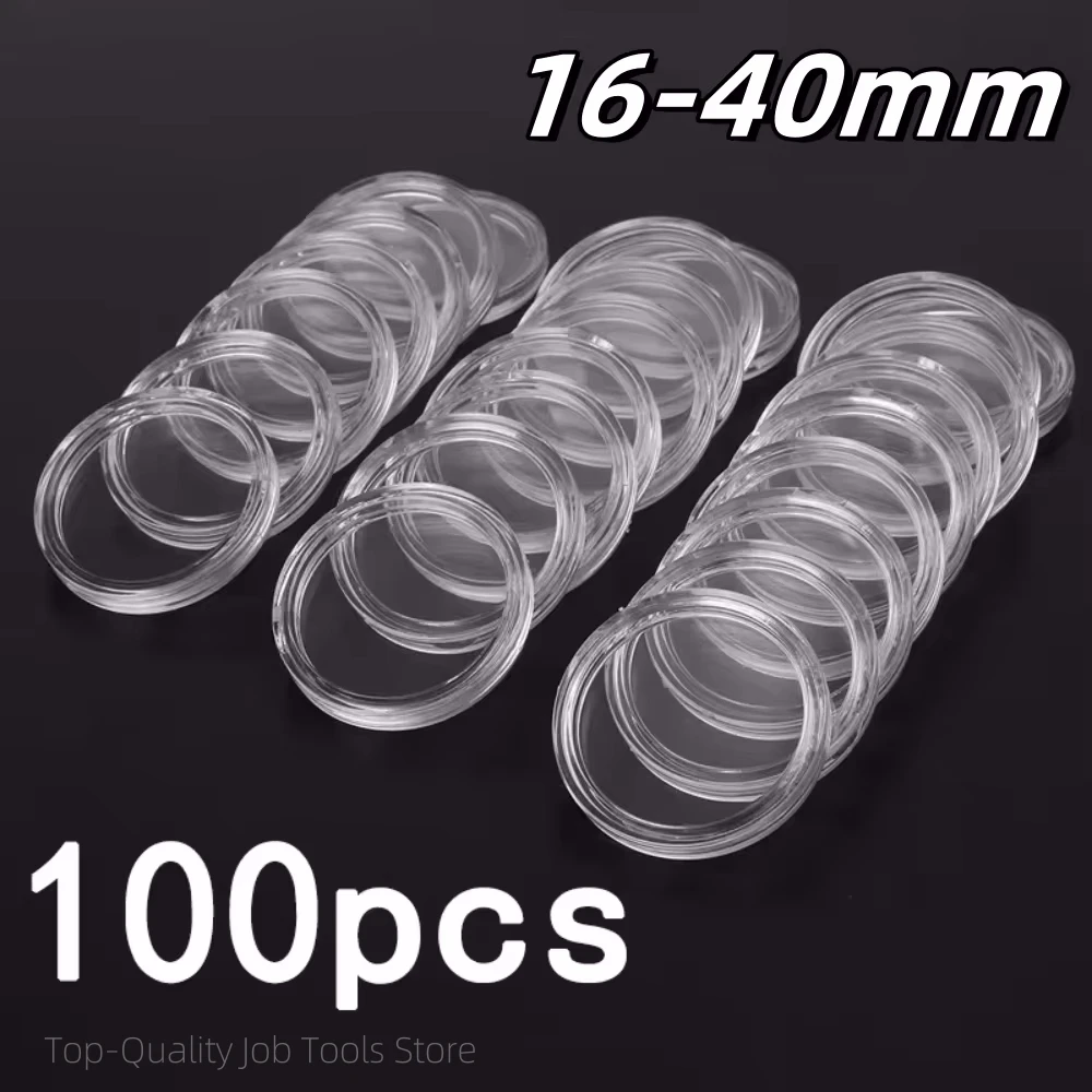 100Pcs 16-40mm Transparent Round Coin Storage Box Capsules Collection Coin Holder Containers Coin Capsule Case Supplies Gifts 1