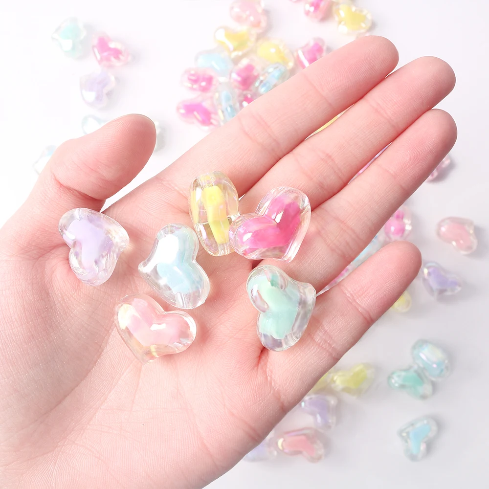5Pcs AB 마카롱 사랑 심장 모양의 펜던트 비즈 쥬얼리 만들기 팔찌 만들기 DIY 페르시 장식 액세서리