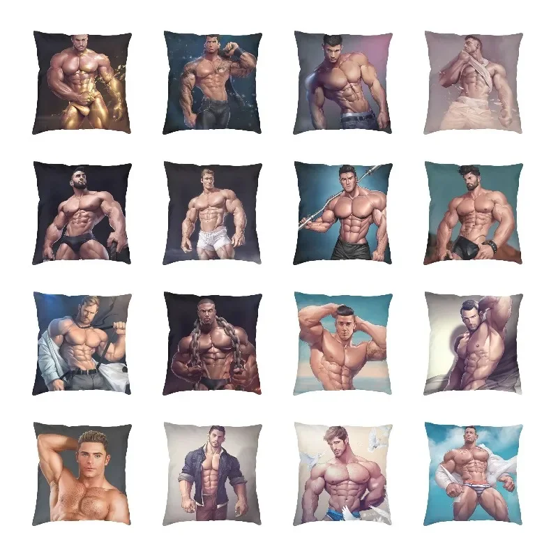 

Sexy Cartoon Hunk Boy Muscular Gym Body Throw Pillow Covers Decoration Gay Pride Body Art Cushions for Sofa Square Pillowcase