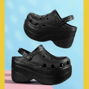 Trendy Platform Sandals and Black Clogs for Women 10cm Increase Sandals Wedge Garden Women Slippers Slides Sandalia Plataforma 1