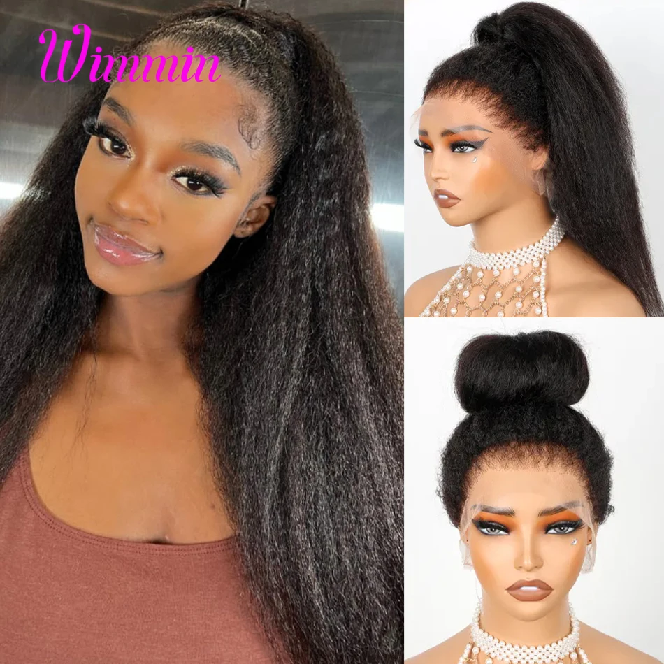360 Lace Frontal Wig 360 Pre Cut Lace Wig Invisible Strap Glueless Kinky Straight Yaki Straight Human Hair Wigs Bleacked Knots lace front wig human hair wigs 360 lace wig