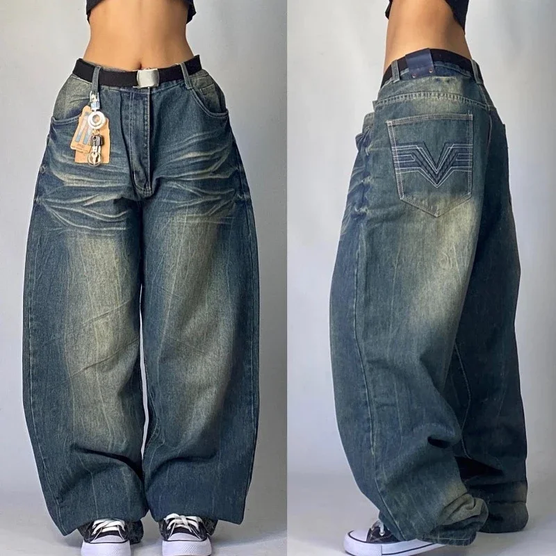 Street Wear Oversized Printed Loose Jeans Y2K Harajuku Hip-Hop Retro Pop Ear Goth High-Waisted Jodhpurs Wide-leg Pants Trousers 5