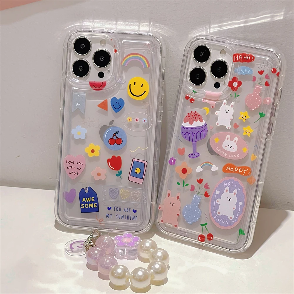 Korean Cute Cartoon Rabbit Phone Bracelet Case For IPhone 12 14 13 Pro