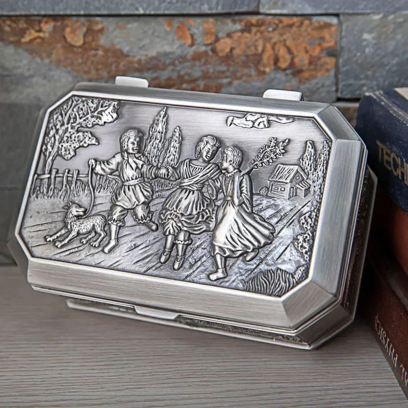 

Metal Earrings Jewelry Antique Storage Relief Rings for Necklace Small Organizer Trinket Box European