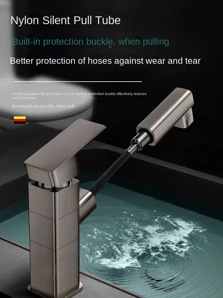 Rotating and extendable washbasin faucet