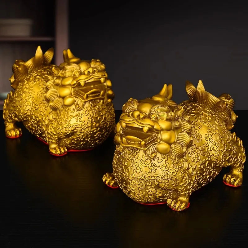 A Pair of Solid Brass Pi Xiu Statue, Male Female Wealth Luck Guardian, Feng Shui Home Office Decor, Chinese Auspicious Animal Gi
