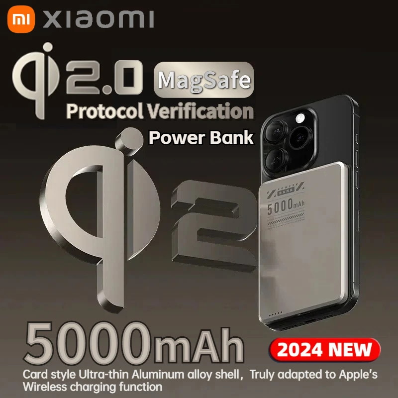 Power Bank Xiaomi Super Slim Magnetic 5000mAh Alloy Shell Battery Qi2 Fast Chargeing For MagSafe iPhone Samsung HUAWEI