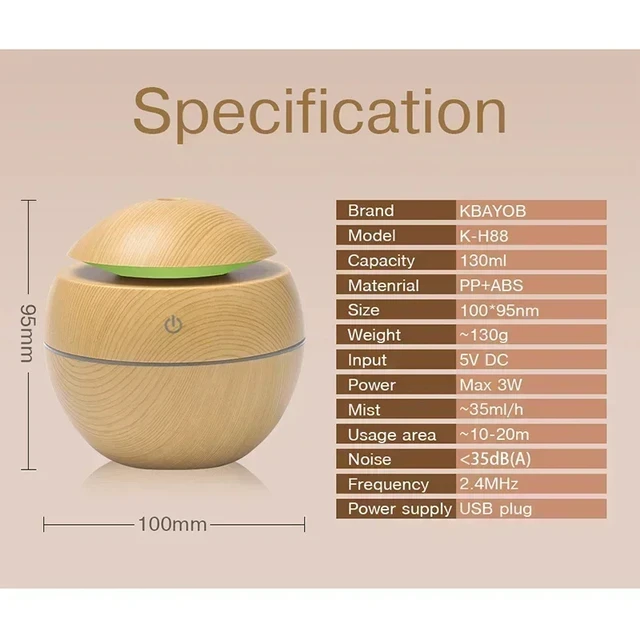 USB Ad Ultrasuoni Nebbia Fredda Spruzzatore Olio Essenziale Fragranza Mini Casa Grano di Legno Umidificatore Diffusore di Aroma D'aria Elettrico 6
