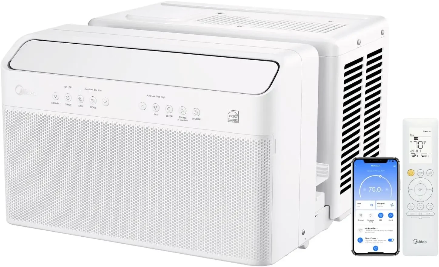 8,000 BTU U-Shaped Smart Inverter Air Conditioner Cools Up To 350 Sq. Ft. Ultra Quiet Open Window Flexibility Remote Control