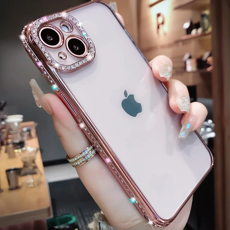 Funda Para IPhone Con Diseño De Diamantes Brillantes, Protección A Prueba De Golpes, Color Blanco
