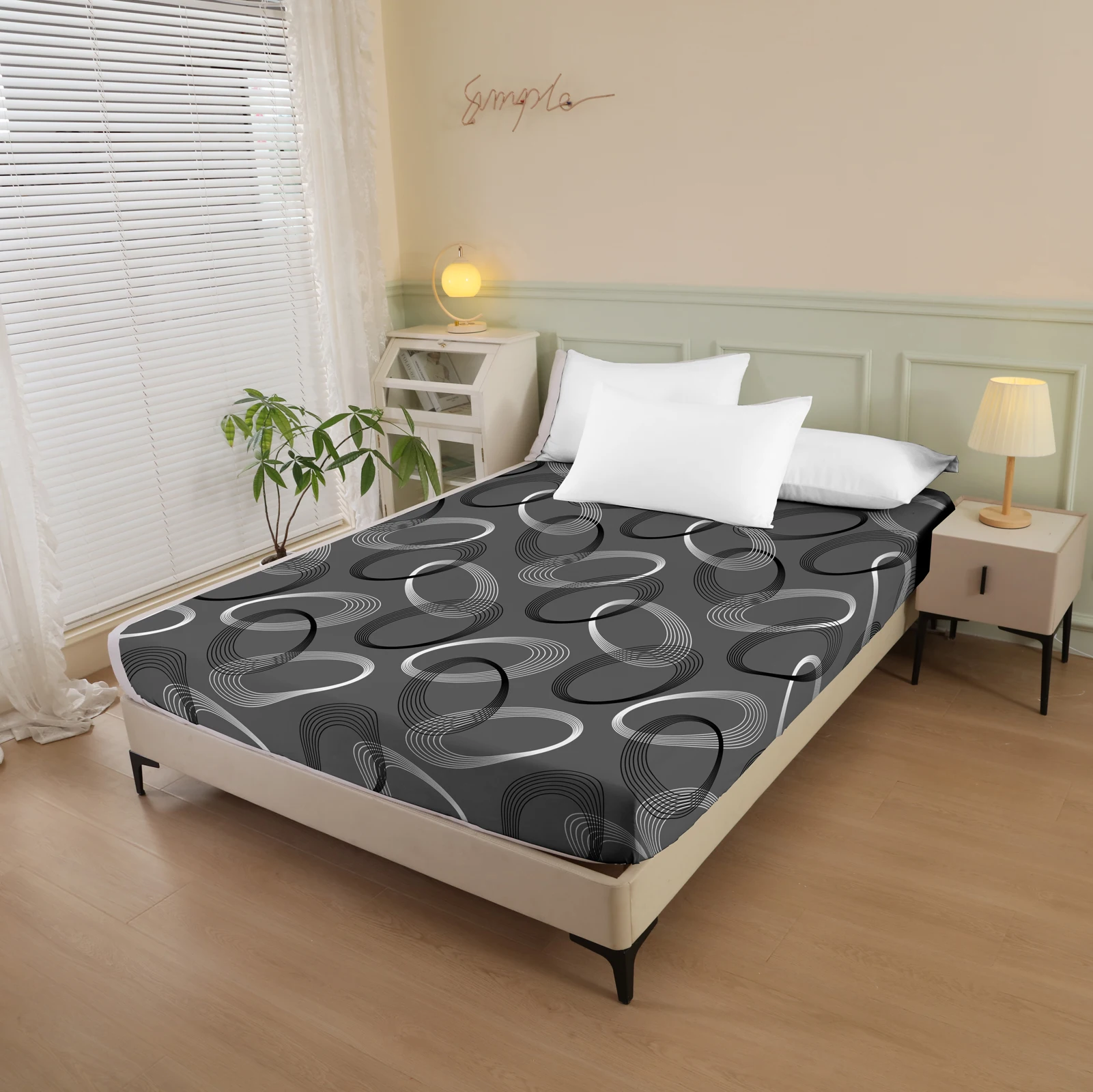 Sábana bajera cepillada gruesa con estampado geométrico (núcleo de almohada y funda de almohada no incluida) Protector de cama de fibra de poliéster Paquete de 1 funda de colchón de cama transpirable de poliéster ultra suave y cómoda adecuada para dormitorios y dormitorios en varios colores disponibles en las cuatro estaciones