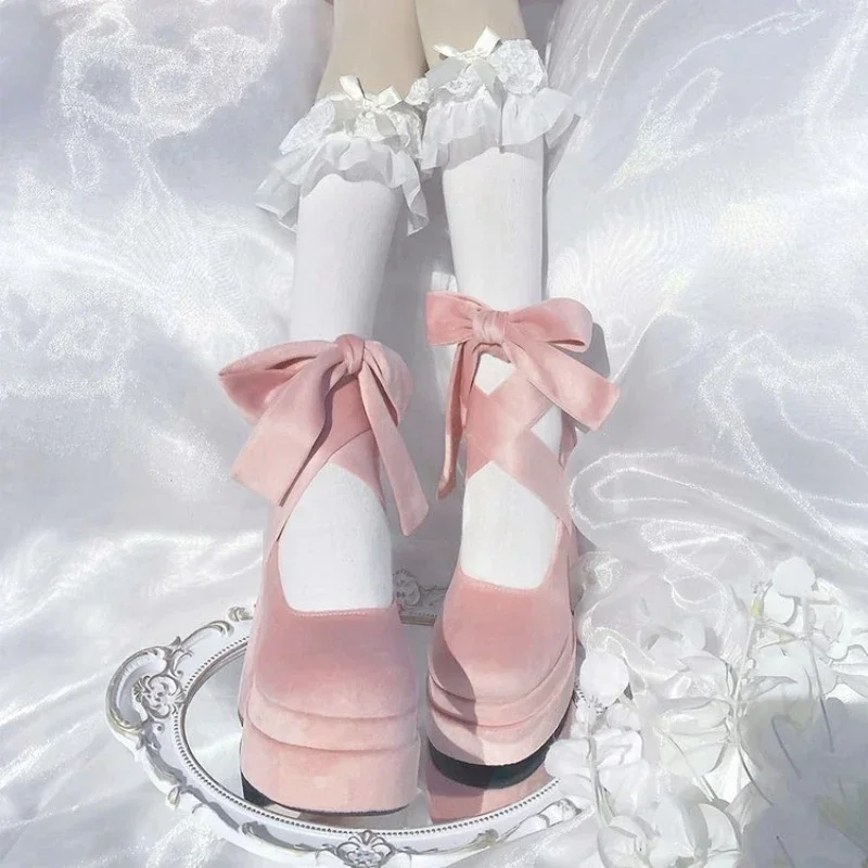 Luxury Shoes Fashion Designer Platform Women Mary Jane  Cross Strap Thick Heel  Ladies College Style Dress Pumps Shoe