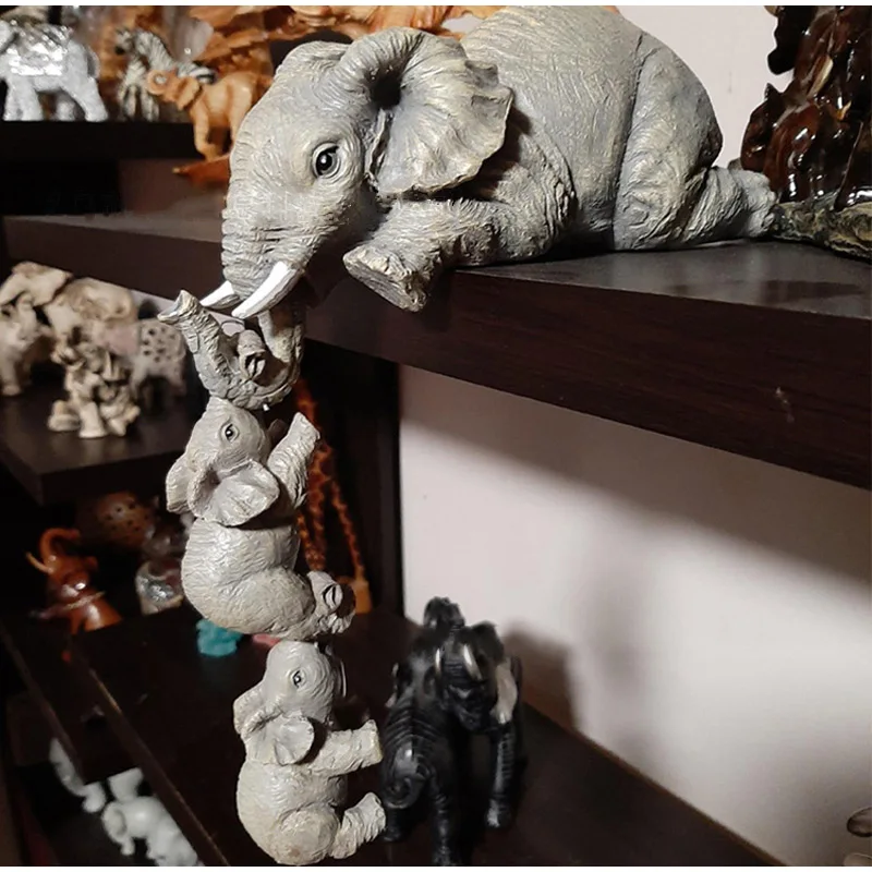 1 Piece Elephants Mother Hanging 2-Babies Figurine Resin Craft Ornament Figurines Miniatures Crafts Gifts Animal Home Decoration