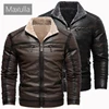 Maxulla Winter Men's PU Jackets Fashion Mens Motorcycle Leather Coats Casual Fur Collar Warm Biker Leather Coat Mens Clothing 1