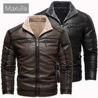 Maxulla Winter Men's PU Jackets Fashion Mens Motorcycle Leather Coats Casual Fur Collar Warm Biker Leather Coat Mens Clothing 1