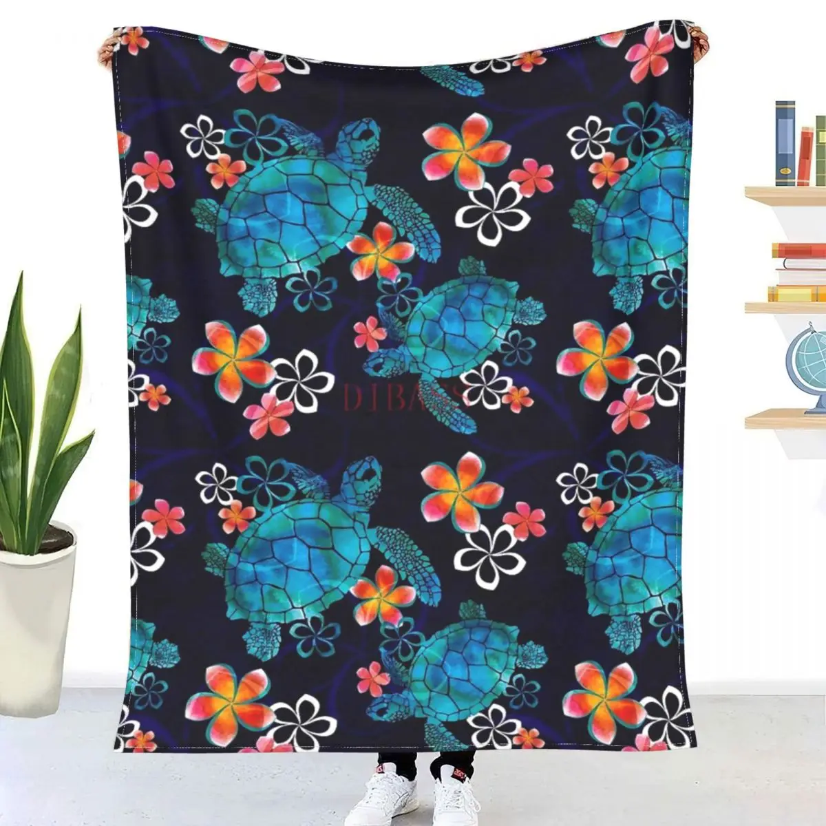 Sea Turtle With Flowers 3D Printed Flannel Throw Blanket，Super Warm Quilt Blankets for Bedding Travel | Дом и сад