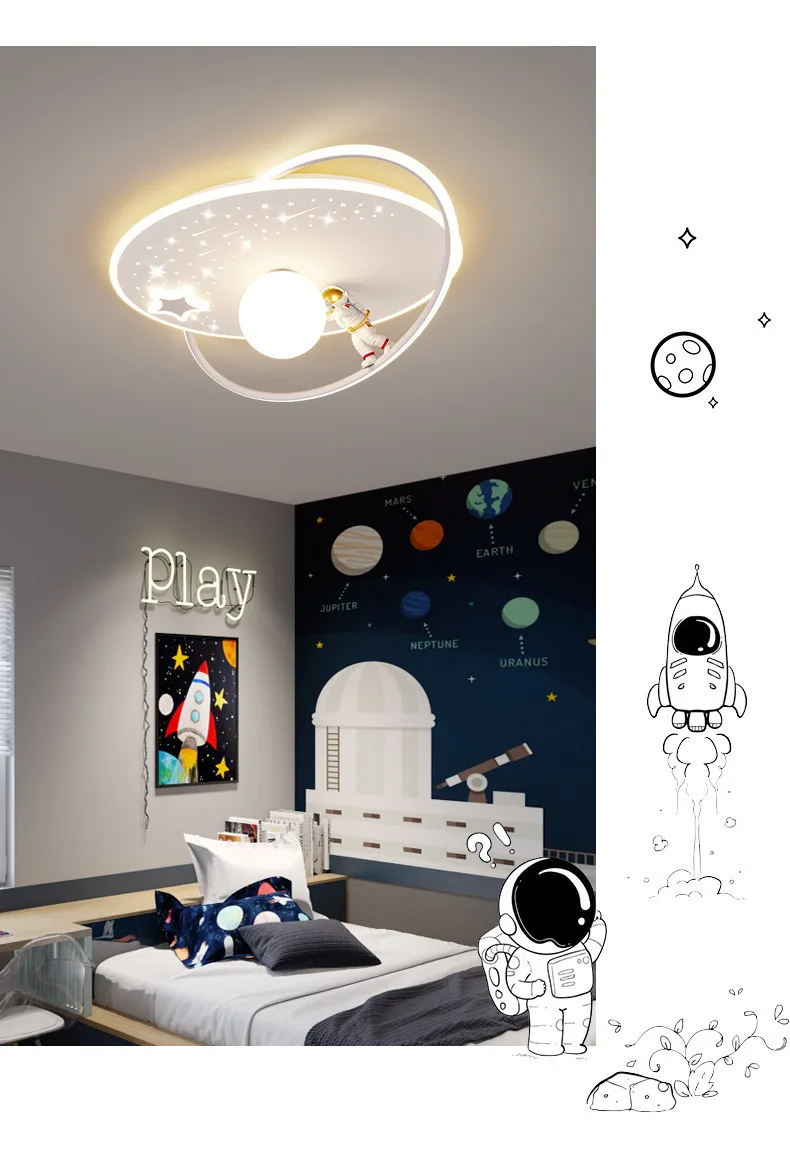 Creative LED Astronaut Ceiling Lights with Planet and Spaceman
