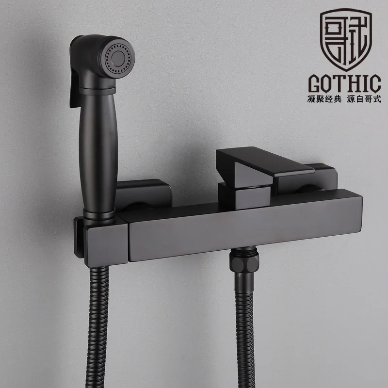 

Смеситель для холодной и горячей воды в готическом стиле, латунный Черный кран для женщин, сопло под давлением, для туалета, кран для биде