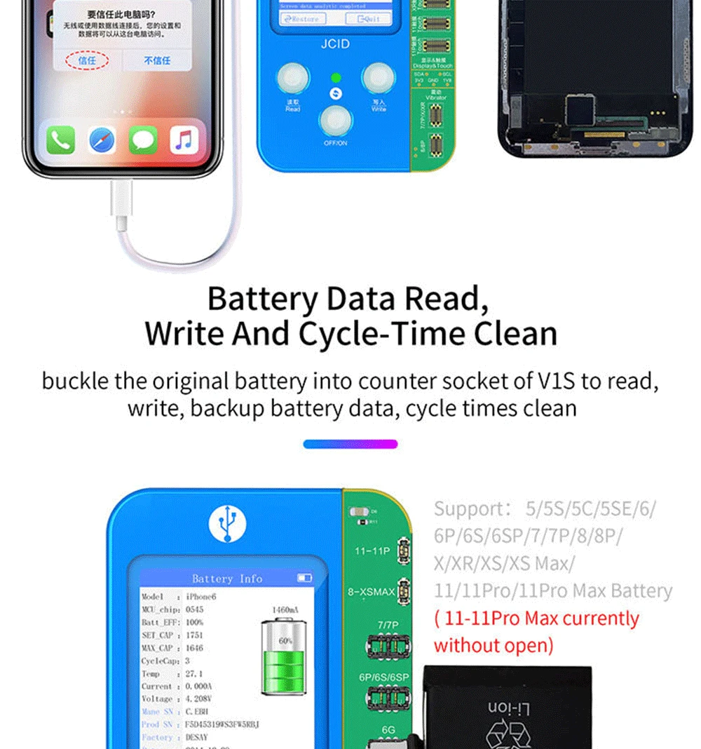 auto body repair kit JC V1S Programmer for iPhone 7 8 X XS MAX 11 12 Series Battery Photosensitive Original Color Touch Shock Fingerprint ProgrammerJC JCID V1SE Battery Repair Flex Cable Repair Programmer Battery Read&Write Remove Error Health Warning for iPhone 11-13 ProMax best drill for home use