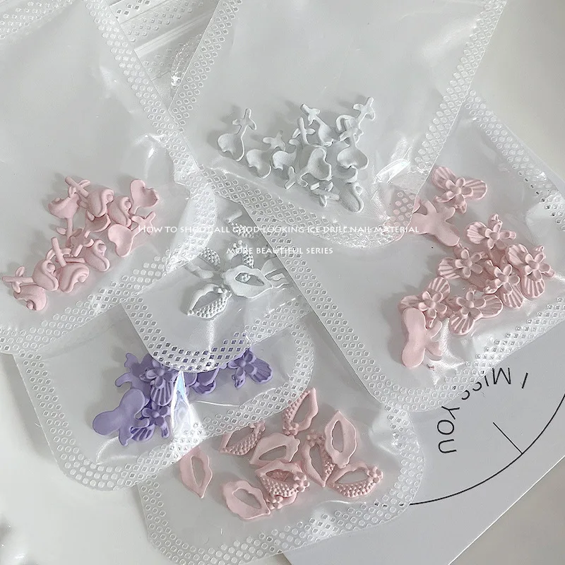 

10pcs Color Bow Flower Lips Alloy Nails Charms Metal Jewelry Parts French Bowknot For DIY Korean Manicure Decoration Accessories