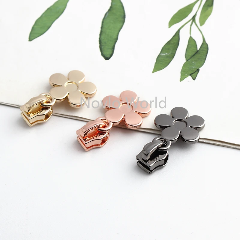 32MM Flower Shape 5# Nylon Metal Zipper Puller Sliders For DIY Bags Handbag Garment Purse Zip Head Repair Kit Decor Accessories