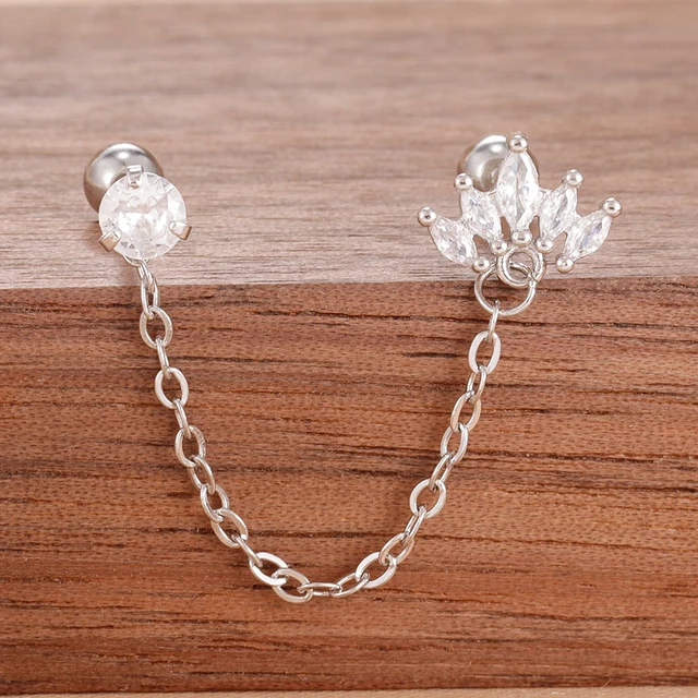 Boucles d'oreilles pendantes en acier inoxydable pour femmes, chaîne de couleur or, pendentif en zircone, Clip, accessoires bijoux de fête de vacances