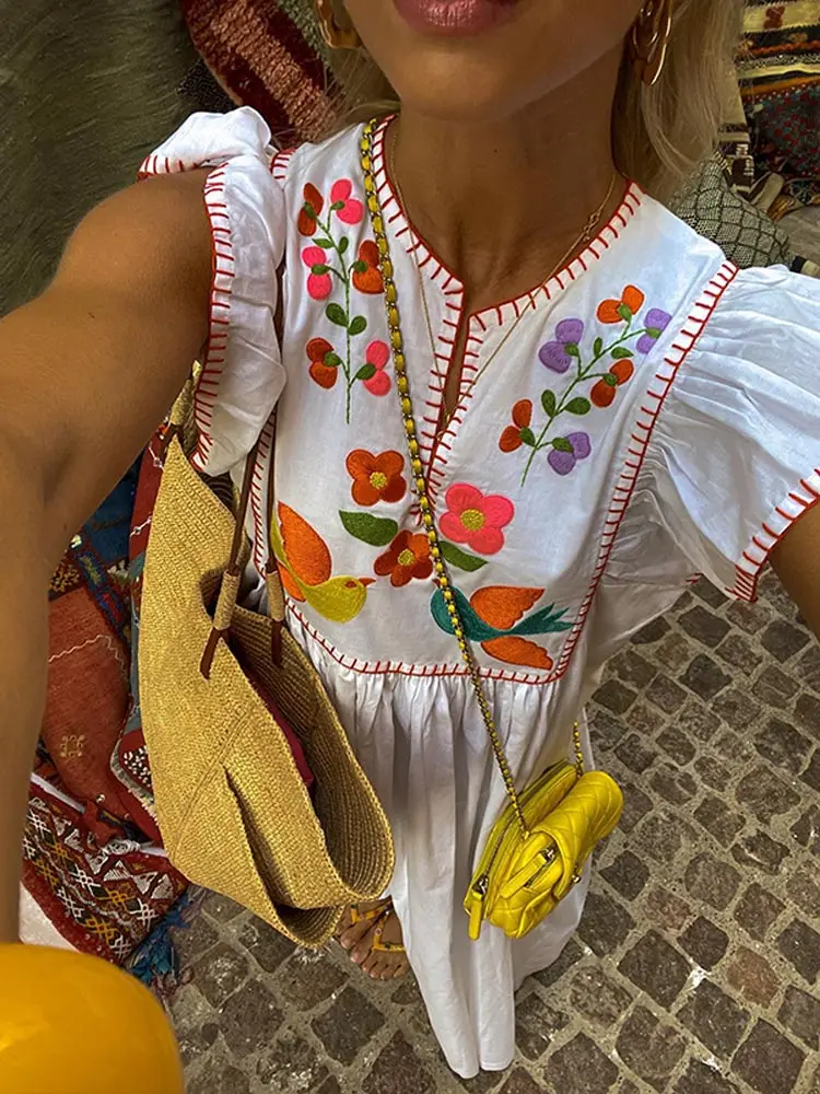 

Женское длинное платье в стиле пэчворк, белое свободное платье-халата с рукавами-летами, летнее модное праздничное платье макси, 2024