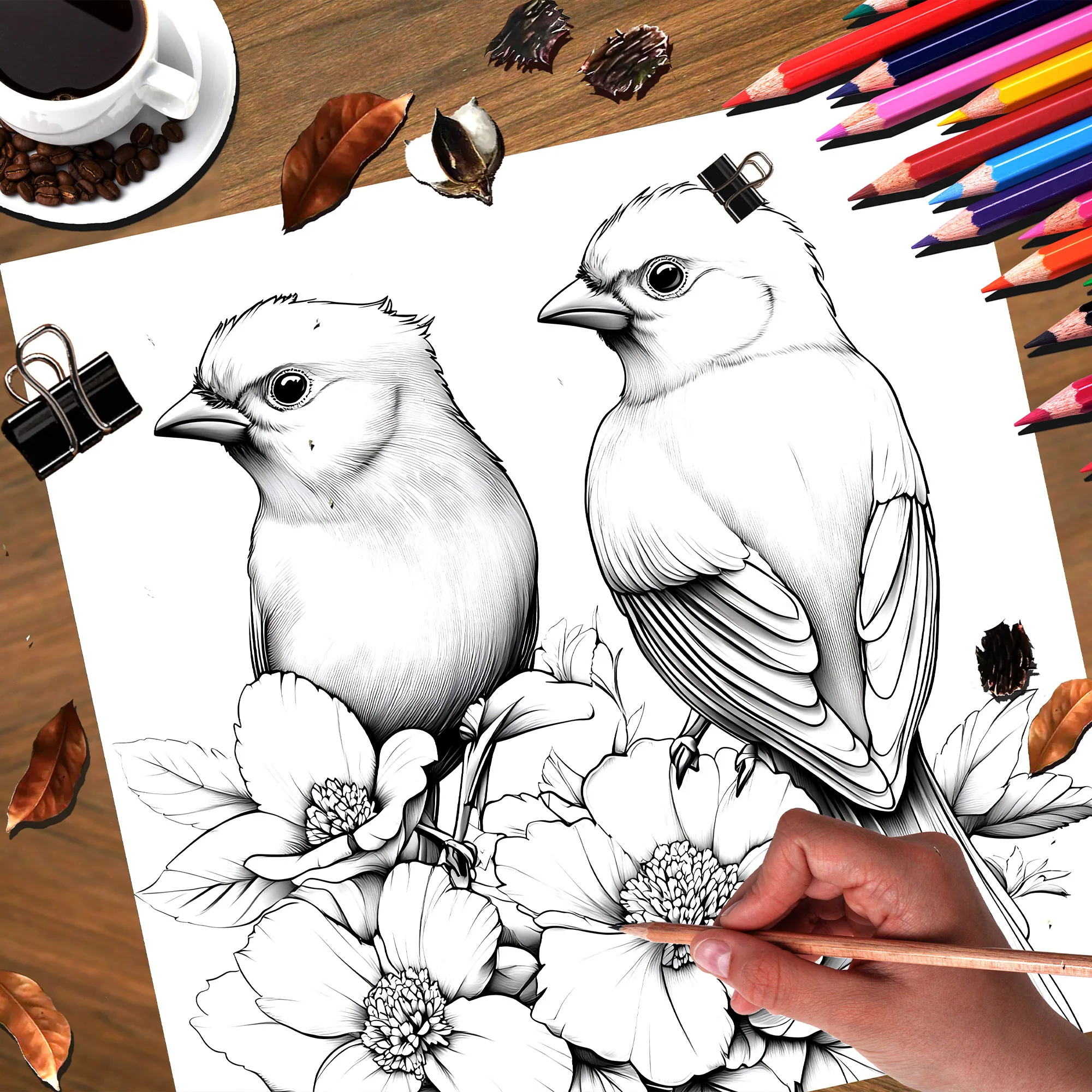 Flowers and Birds Colouring Book Adult Picture Book Original Design 3
