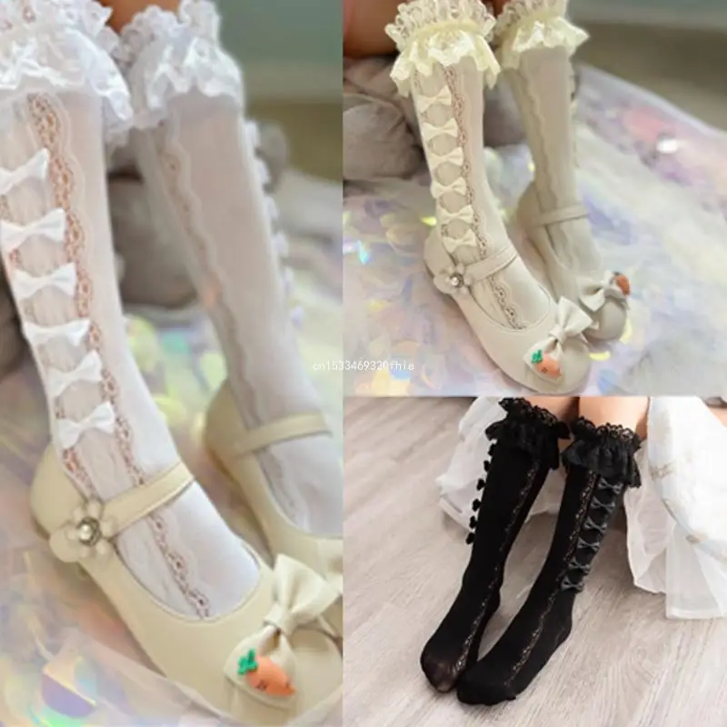 

Lace Bowknot Knee-high Socks for Girls Fashionable and Soft Kids Stockings