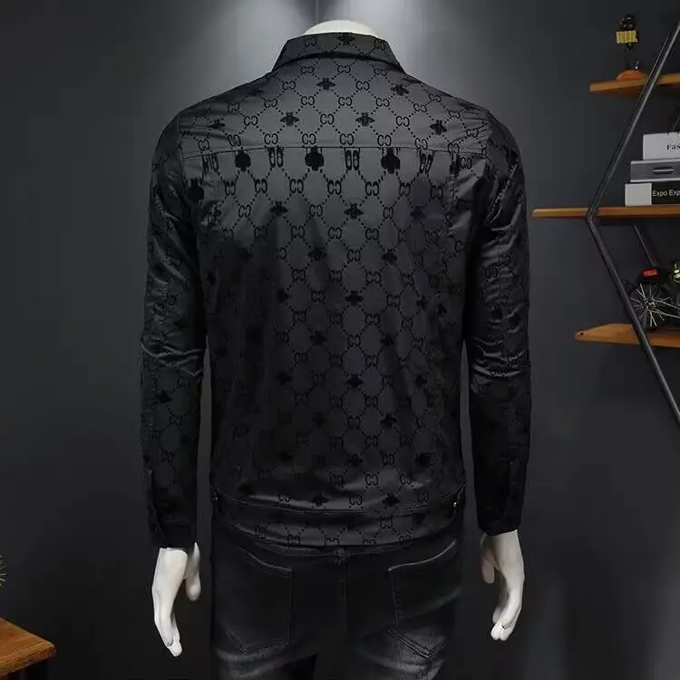 4X 5XL Luxury Flocking Bomber Jacket Mens Autumn Business Vintage Casual Slim Jacket Lapel Single Breasted printing Coats Jacket