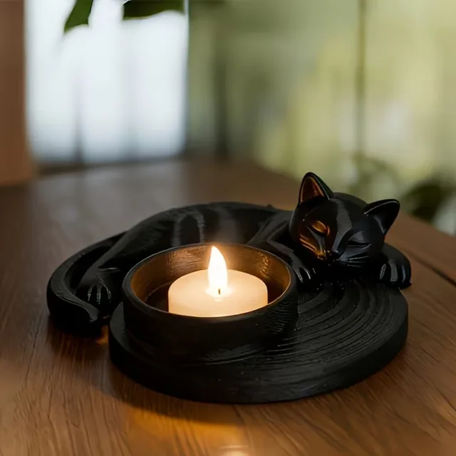 Cute Cat Candle Holder Decoration Ornament, Sleeping Cat Ornament, Artistic Desktop Decoration Candle Holder [excluding Candles]