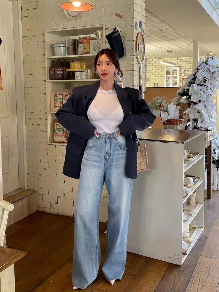 BZVW Casual Vintage Niche Designer Jeans For Women Loose Straight High Waist Print Denim Pants Female 2024 New Trendy 25X0664