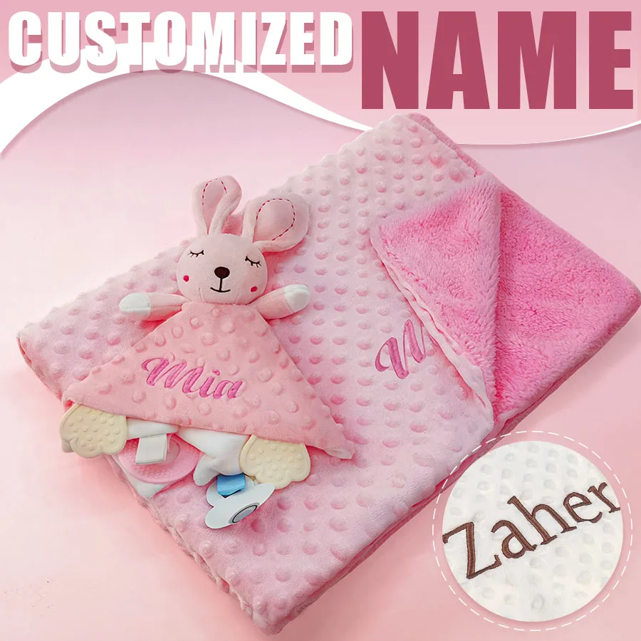 Personalized Baby Name Baby Security Blanket Newborn Blankets Comforter Tags Rattles Wrap Blanket Set Gift