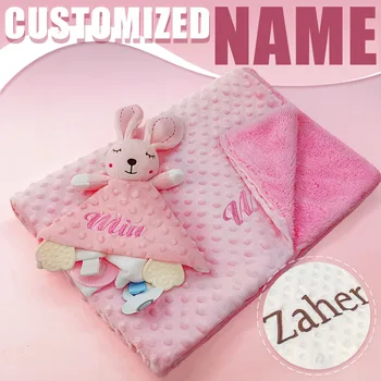 Personalized Baby Name Baby Security Blanket Newborn Blankets Comforter Tags Rattles Baby Wrap Blanket Set Gift