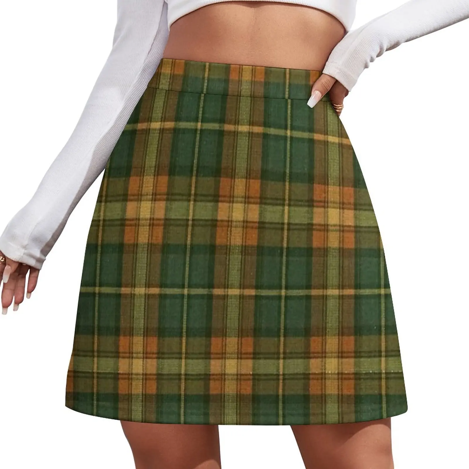 Green and Orange Plaid - Barf Plaid Mini Skirt Summer women's clothing women clothes nike air force 1 mid 07 qs olive green и total orange dq3505 100