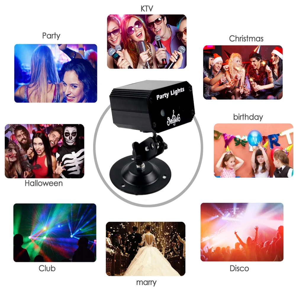 جهاز عرض ضوئي ليزر ديسكو صغير ، الأشعة فوق البنفسجية ، RGB LED ، DJ Strobe ، تأثير المسرح ، USB قابل لإعادة الشحن ، حفلة العيد ، إضاءة الكرة