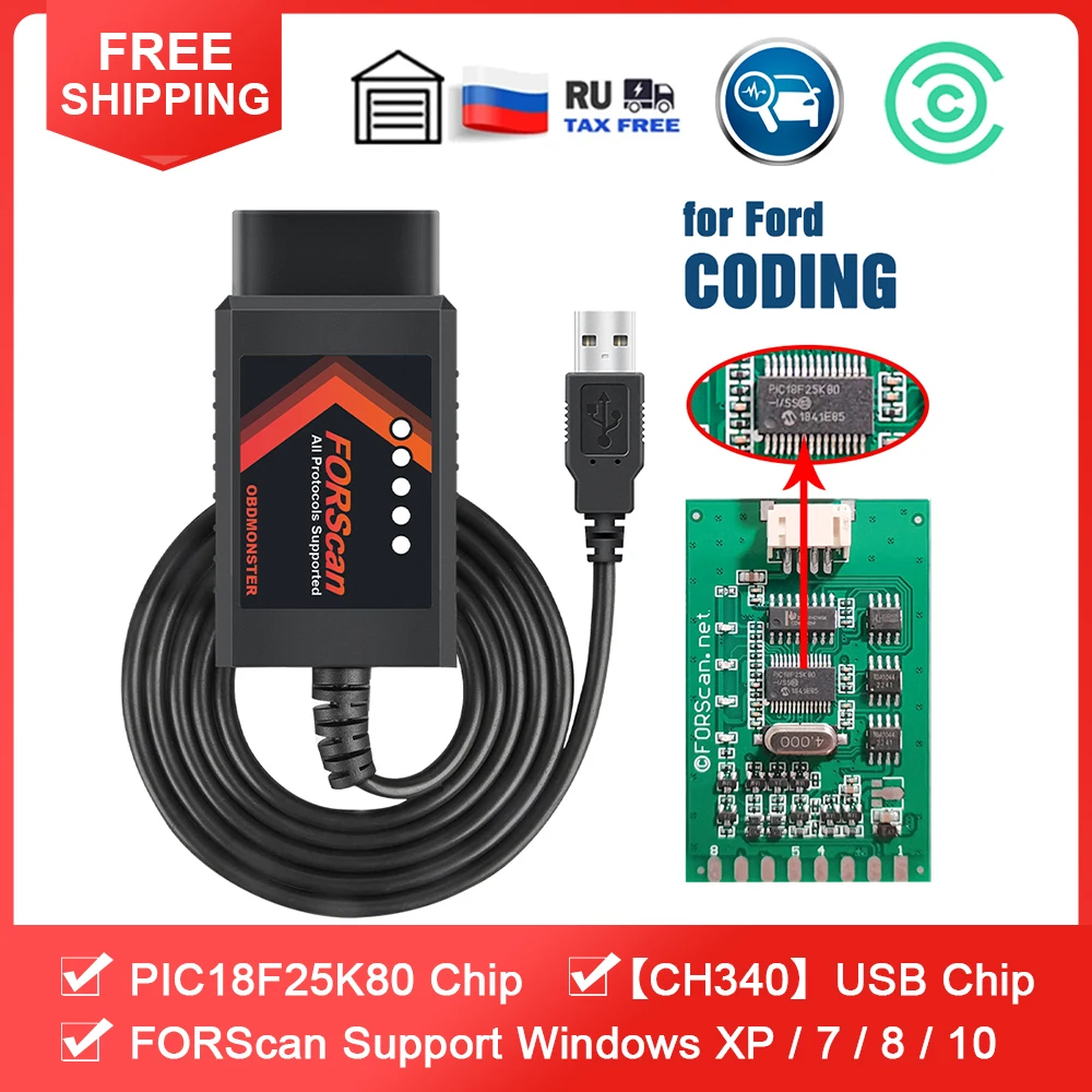 OBDMONSTER ELM327 Dengan HS MS CAN Switch FORSCAN OBD2, 55% OFF