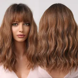 Stylish Women's Grey Ombre Bob Wig with Bangs - Short Wavy Hairstyle, Natural Look (LC2013-3)