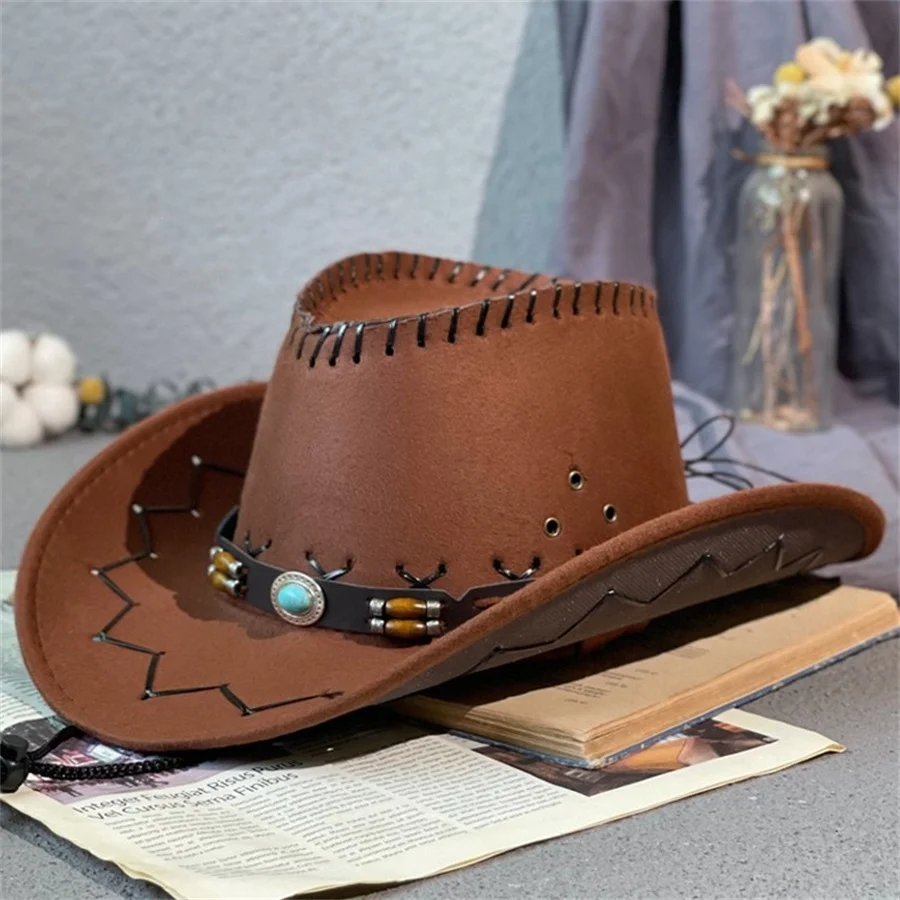 Women Men Fashion Hats Western Cowboy Style Sun Hats Cowgirls Artificial Suede Wide Brim Leisure Woman Accessories Hats Decor
