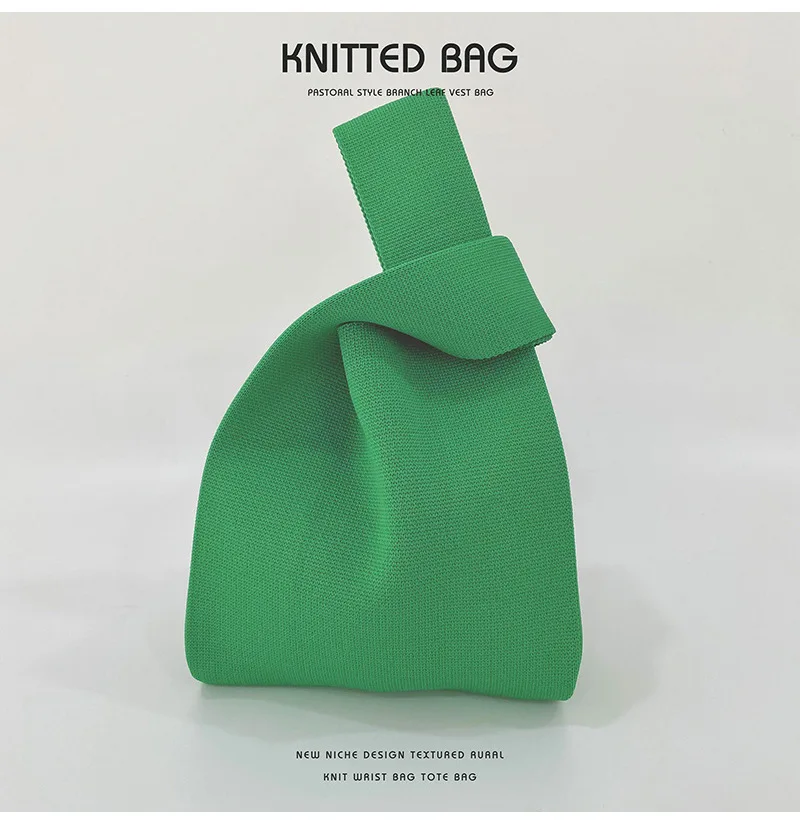 Japanese Simple Knitted Women'S Bag Temperament Woven Handbag Women Mini Knot Wrist Bag Phone Pouch Portable Lightweight Purse