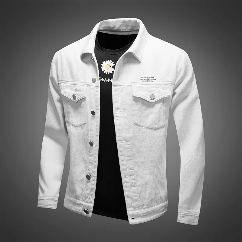 

New White Letters Printed Denim Jacket Mens Casual Coats Baggy Motorcycle Jean Coat Streetwear Male Outwear Plus Size 5xl