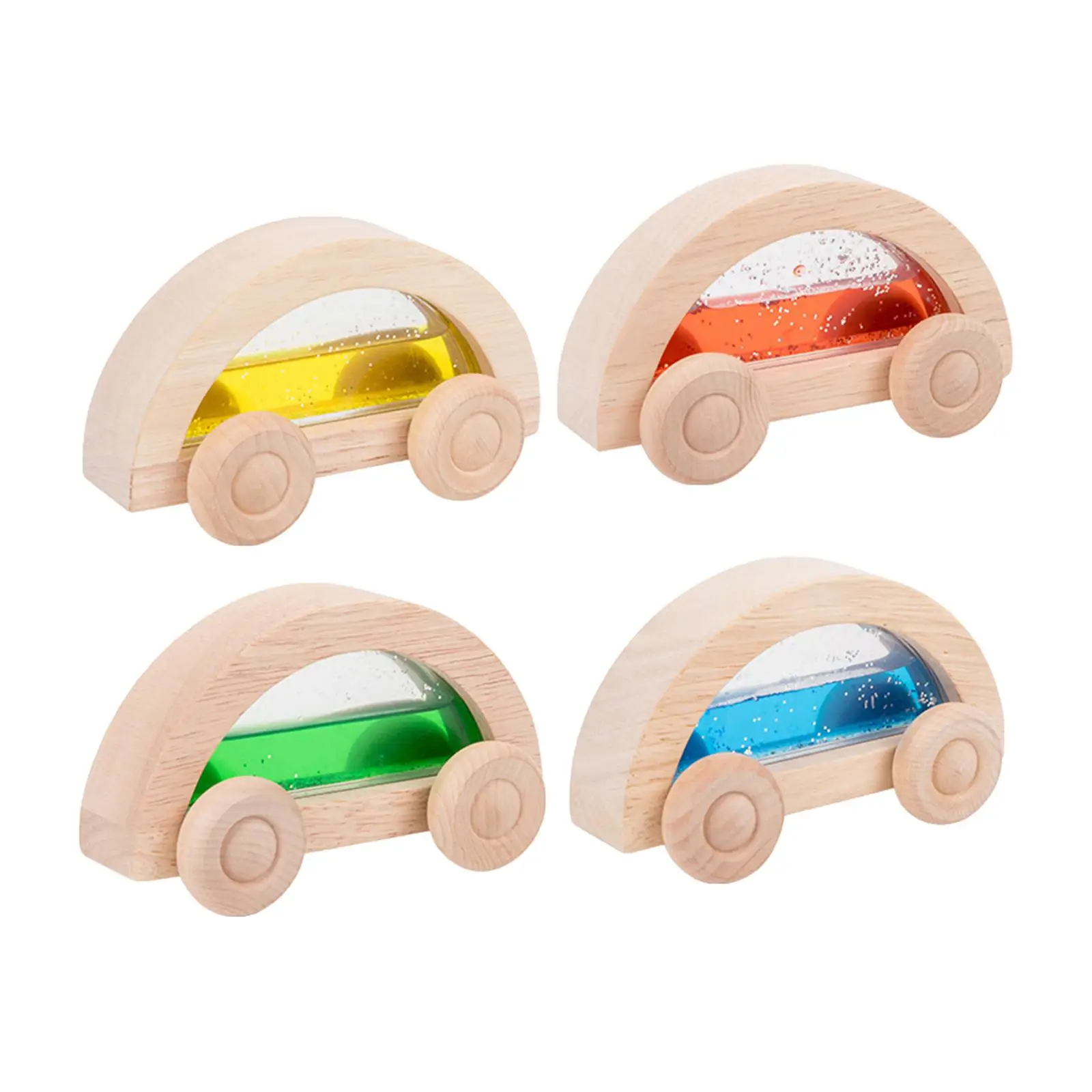 4Pcs Wooden Car Toy Pretend Play Hand Eye Coordination Rainbow Wooden Vehicle for Children Birthday Gift Kids Boys Girls