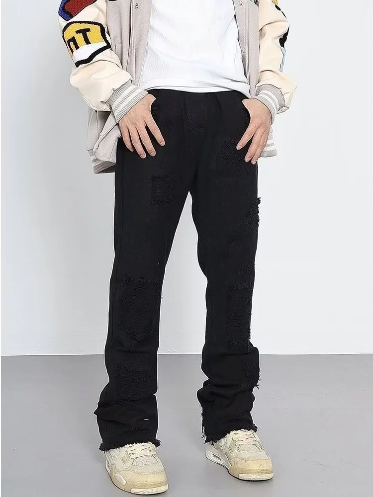 

Ripped Jeans Men Y2k High Street Fashion Vaqueros Pantalones Hombre Fit Streetwear Casual Black Trousers Slim Denim Pants