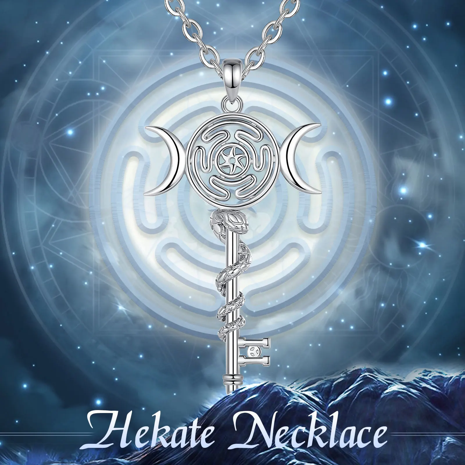 Pendant Necklace Silver Necklace Silver Pendant Eudora 925 Sterling Silver Hekate Wheel Necklace for Women Snake Key Triple Moon Goddess Gift