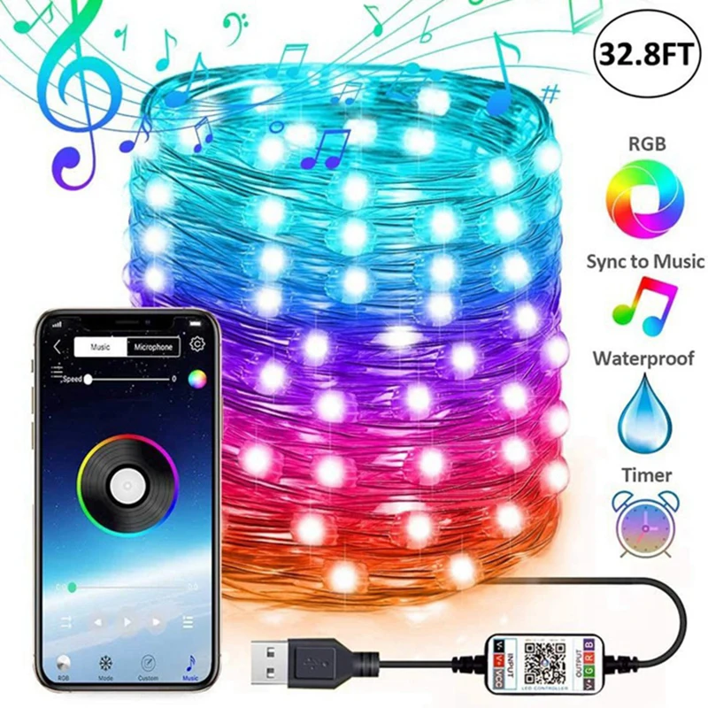 Led Light Smart Bluetooth Slinger Kerst Fee String Light Usb Plug App Bluetooth Control Party Bruiloft Nieuwjaarsdecor