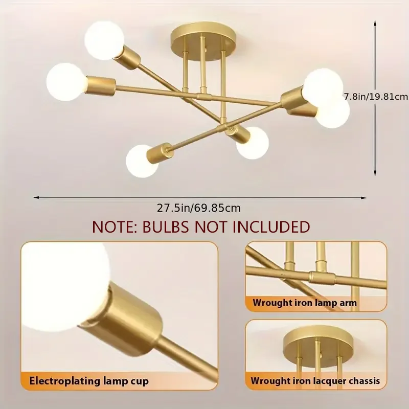 Ceiling Light 1PC 6-Head Ceiling Lamp for Home Living Room Bedroom Without Bulb